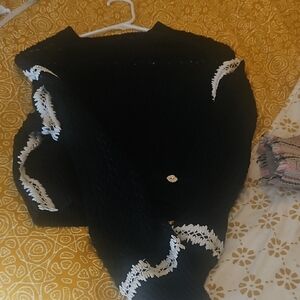 CHANEL Black and White Cowl Neck Sweater with Elegant Accents